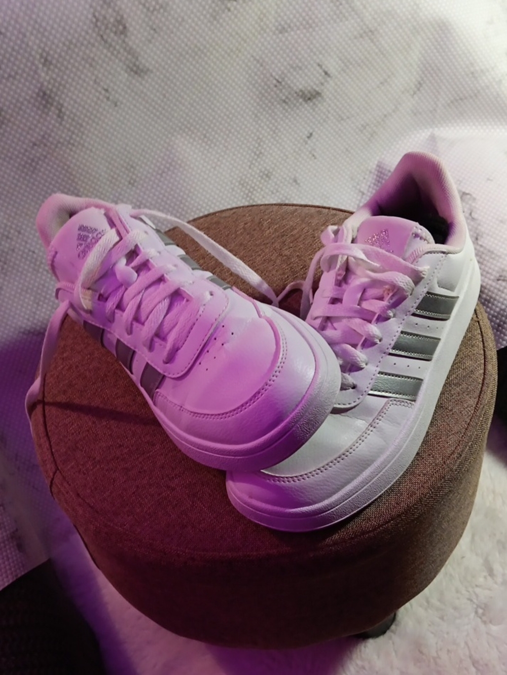Kids White Sneakers with Silver Stripes - Casual Lace-Up